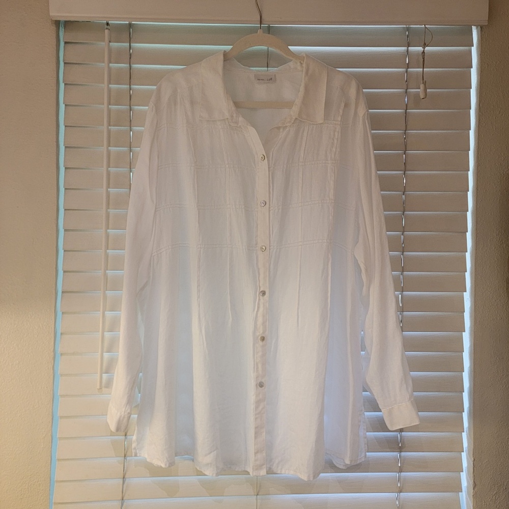 J Jill Love 100% Linen Button-Up Shirt Size 4X White Tunic Pintuck Square Blouse - Picture 1 of 6